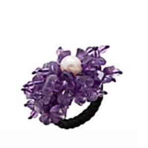 FRESHWATER PEARL & AMETHYST GEMSTONE RING, ADJUSTABLE ONE SIZE, GENUINE PEARL &